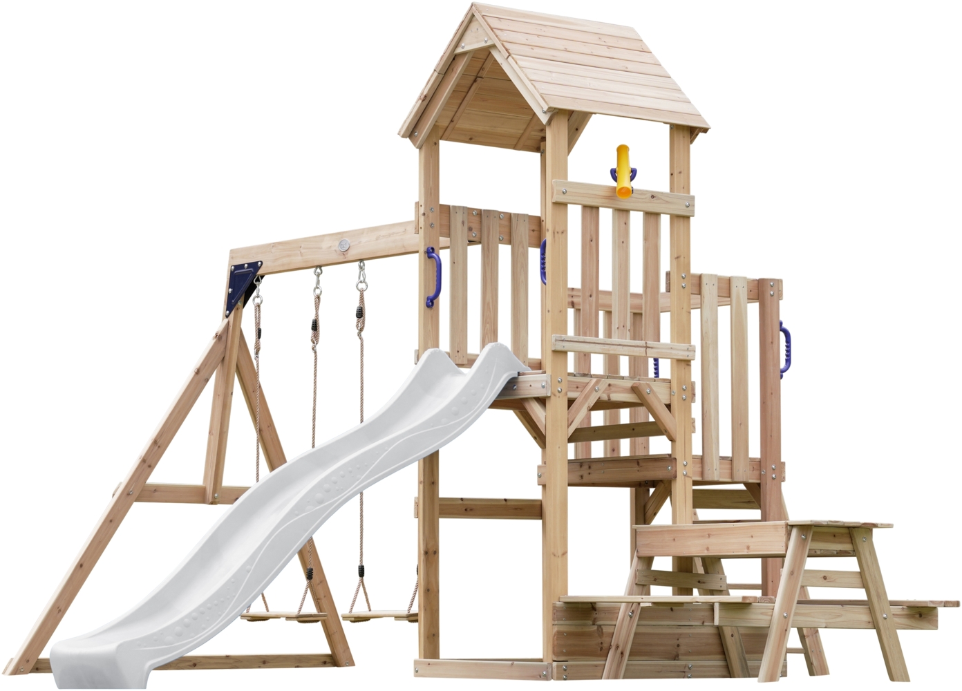 AXI Mette Spielturm aus Holz mit 2 Schaukeln XXL Spielhaus / Spielplatz für Kinder mit Picknicktisch, Sandkasten & Rutsche in Weiß | Braun, Weiß | Holz | 383 cm Bild 1