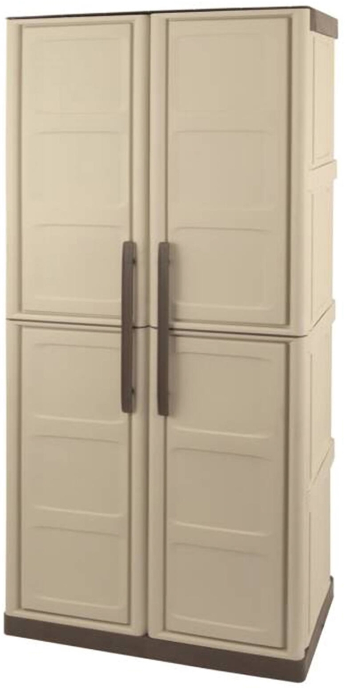 Dmora Ipno Outdoor-Garderobe, Mehrzweck-Balkongarderobe, 2-türiger Besenschrank, 100 % Made in Italy, 70 x 47 x 178 cm, Beige und Braun, kariertes Finish Bild 1
