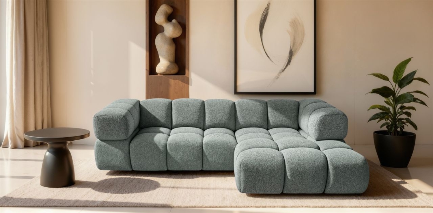 Ecksofa Designersofa BLANCHE in Stoff Puente Mintgrün Ottomane Rechts Bild 1