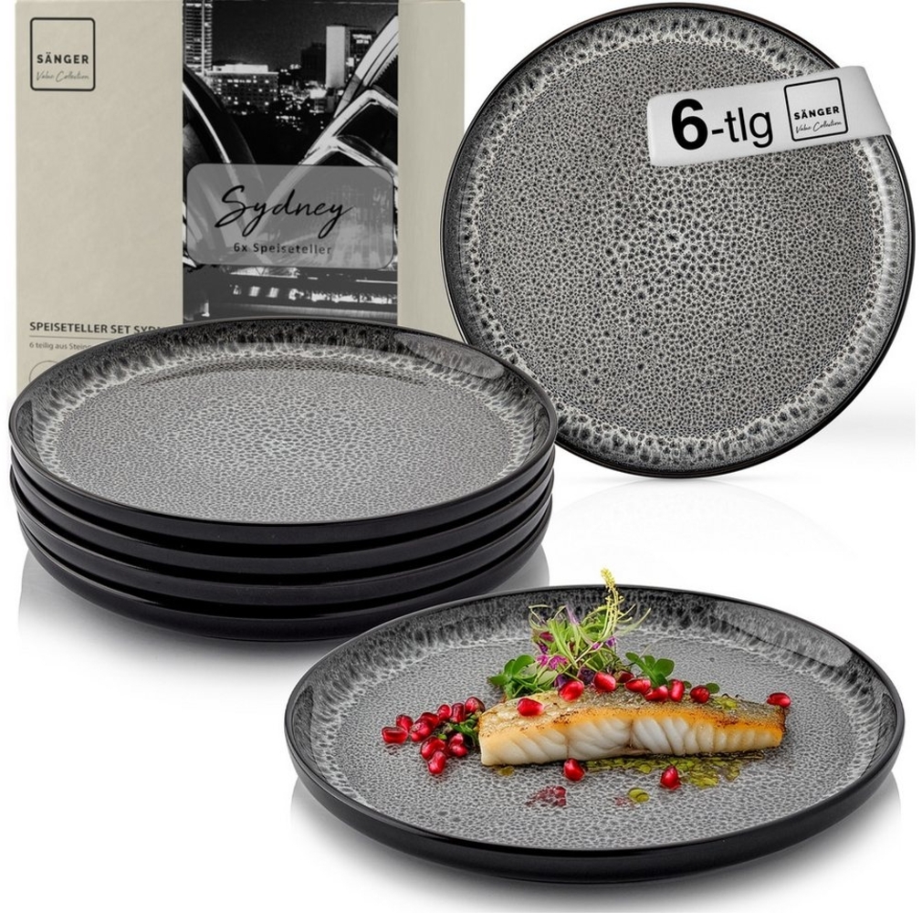 SÄNGER Teller Set Sydney, (6 St), 6 tlg. Speiseteller, Steingut, Grau, Handmade, VALUE COLLECTION Bild 1
