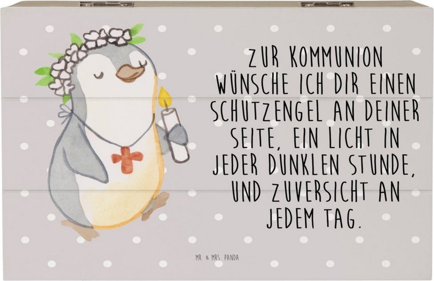 Mr. & Mrs. Panda Dekokiste Pinguin Kommunion Mädchen - Grau Pastell - Geschenk, Erinnerungsbox, (1 St) Bild 1