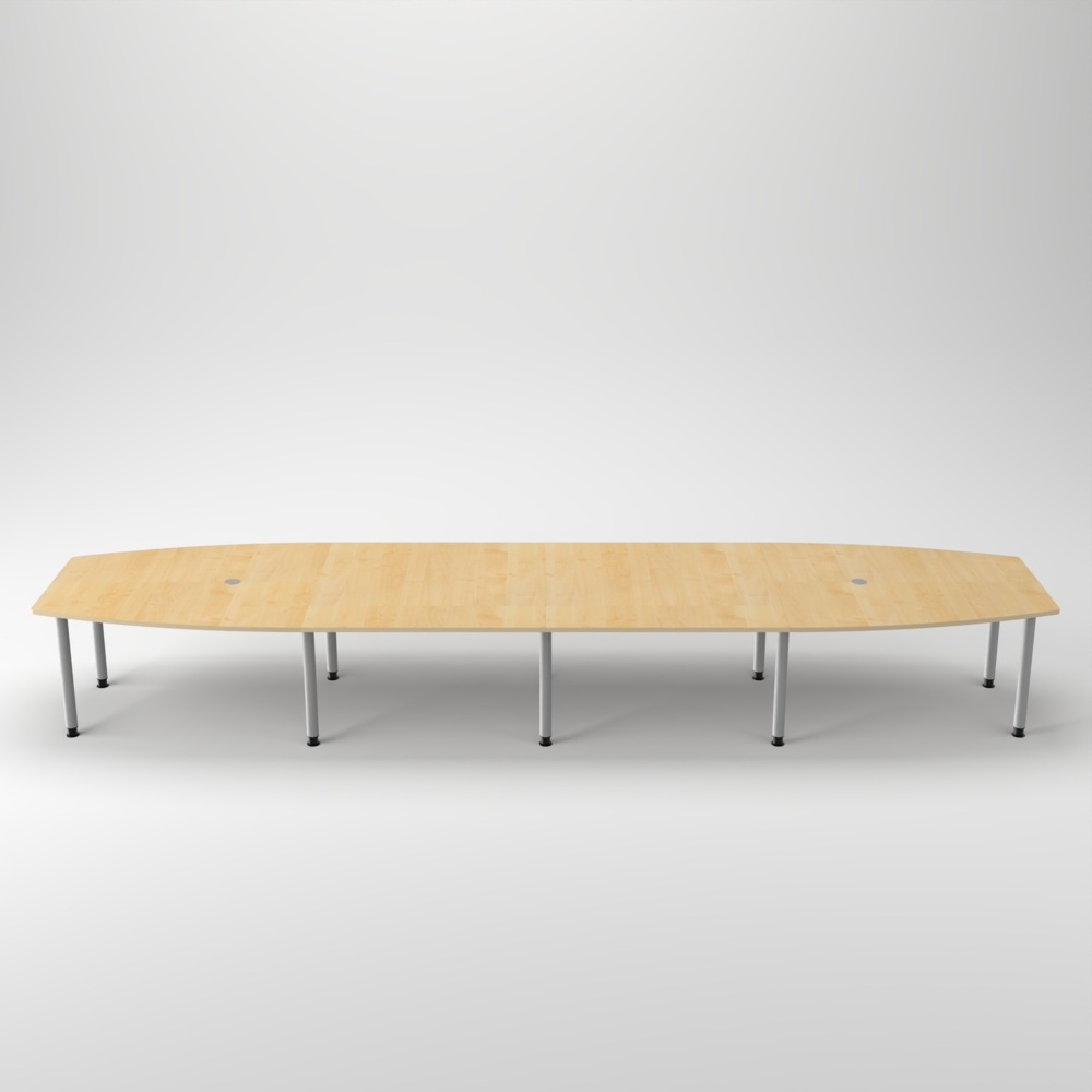 Rheinland Möbel Konferenztisch KONTI 520x130 cm – ovaler Besprechungstisch in Ahorn mit silbernen Rundrohrfüßen & 2 Kabelauslässen, erweiterbarer Meetingtisch für 16–18 Personen, moderner XXL-Tisch fürs Büro Bild 1