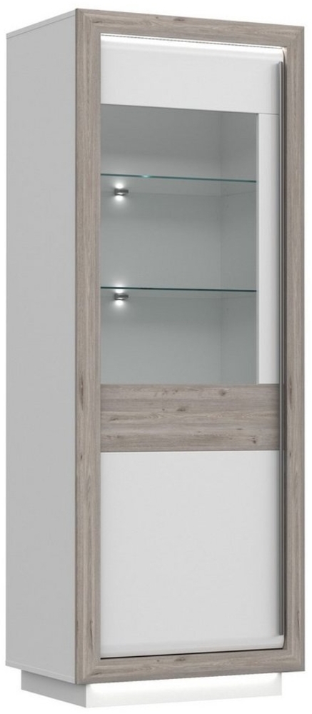 Newroom Vitrine Pouline Vitrine Nelson Eiche und Weiß Hochglanz Modern Vitrinenschrank Bild 1