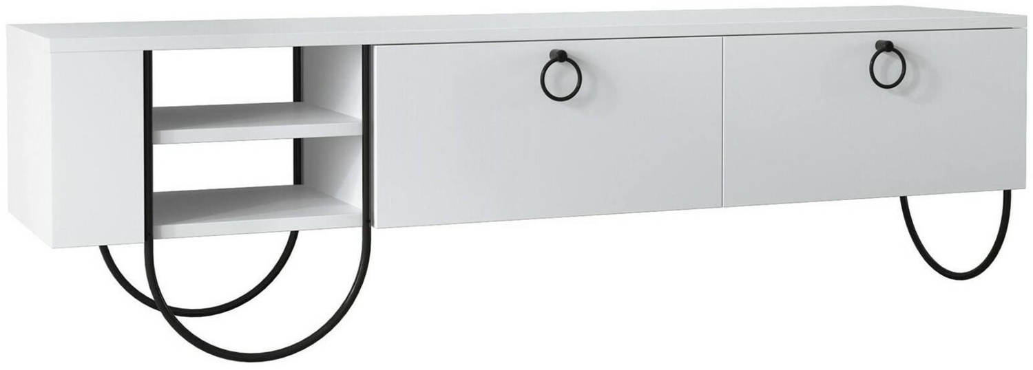 Dmora Fernsehschrank Adige, Ständer für Wohnzimmerfernseher, Niedriges Wohnzimmer-Sideboard, TV-Ständerbasis, 150x36 h44 cm, Weiß Bild 1