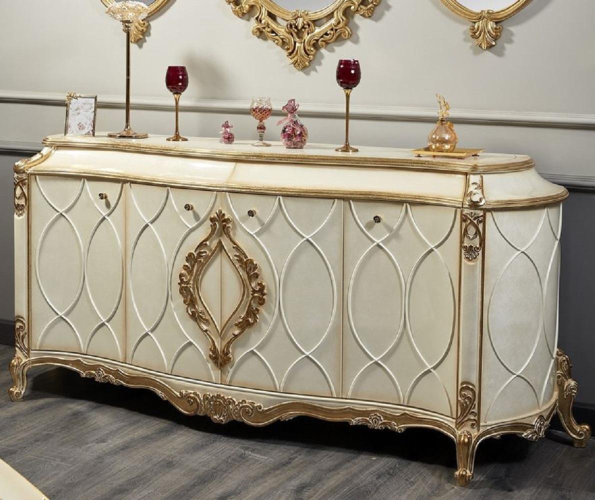 Casa Padrino Luxus Barock Sideboard Weiß / Antik Gold - Prunkvoller Massivholz Schrank mit 4 Türen und 2 Schubladen - Barock Möbel Bild 1