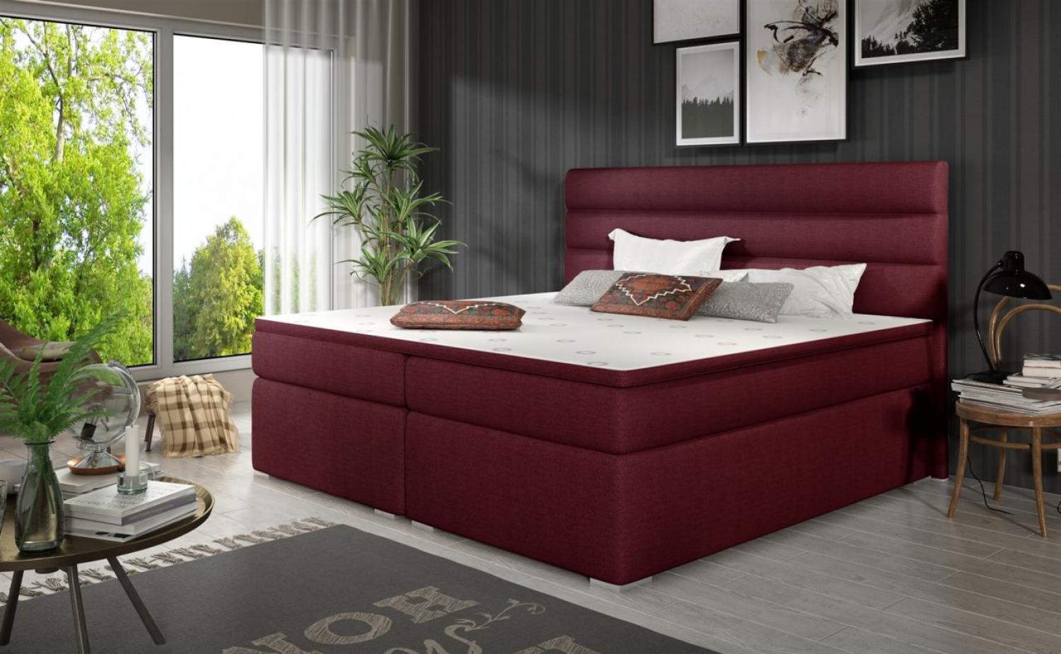 Boxspringbett FESTO 160x200 cm Stoff Malmo Weinrot Bild 1