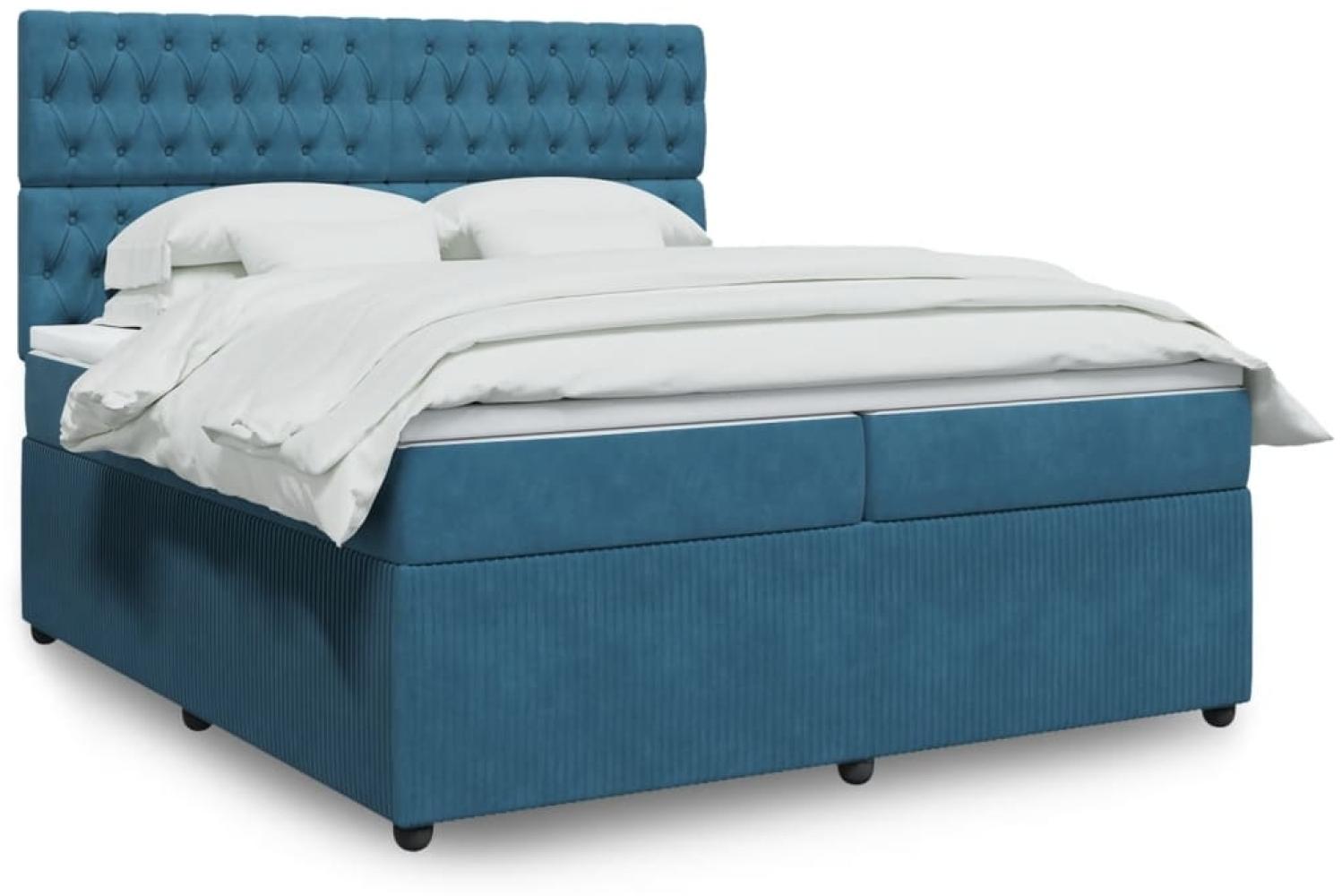 vidaXL Boxspringbett mit Matratze Blau 200x200 cm Samt 3294740 Bild 1