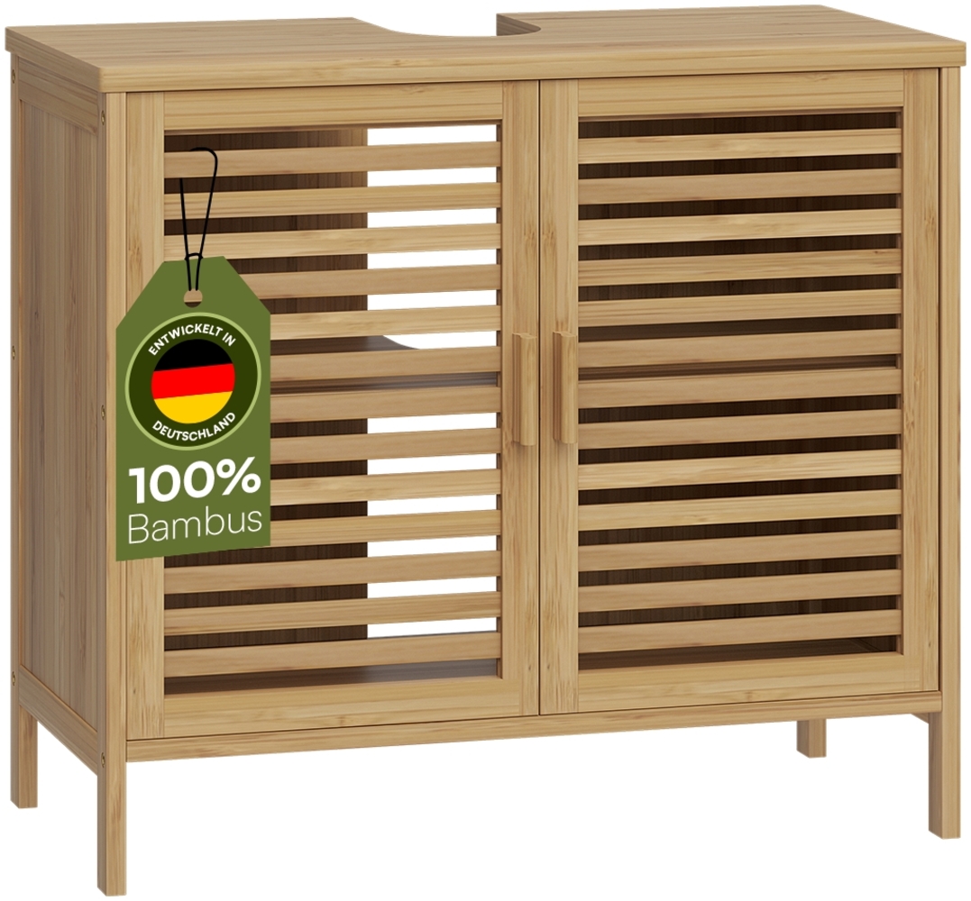 Bellamio 'Newa' Badezimmer Waschbeckenunterschrank, Bambus, natur, 60x33x65 cm, Badezimmerschrank mit 2 Ablagefächern Bild 1