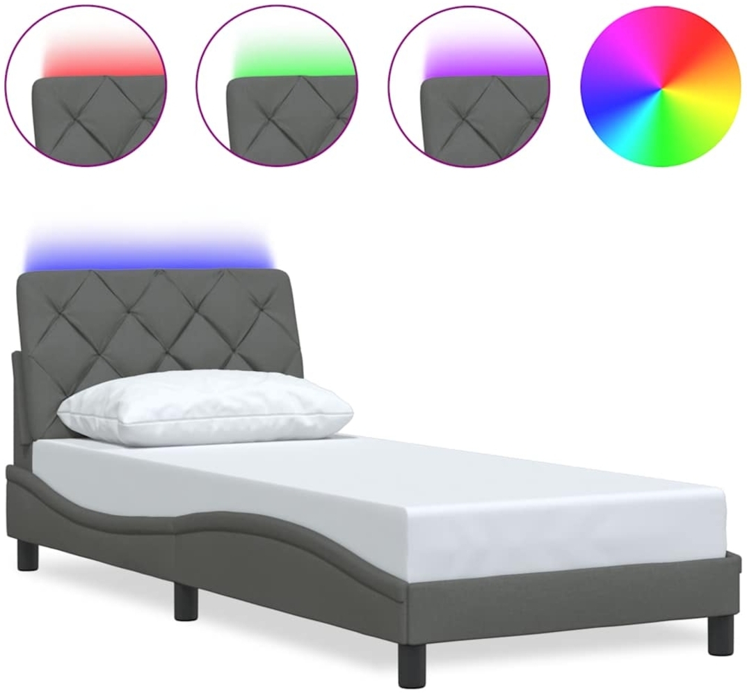 vidaXL Bettgestell mit LED ohne Matratze Dunkelgrau 80x200 cm Stoff 3310630 Bild 1