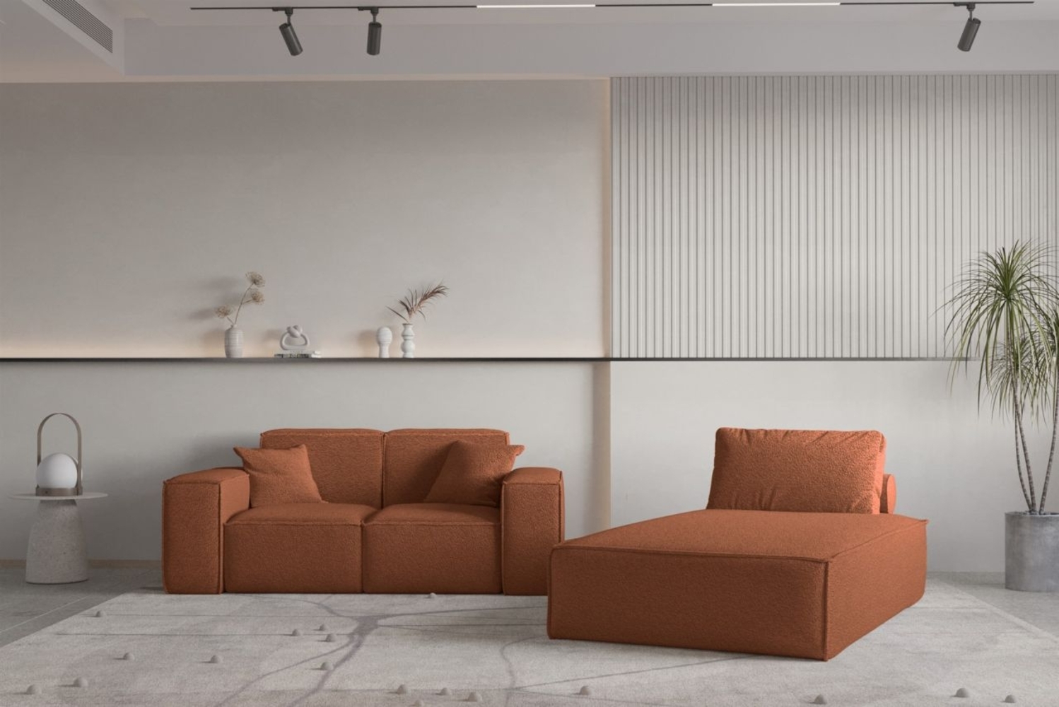 Sofa Set 2-teilig Sezlong und Sofa 2-Sitzer CELES PREMIUM Stoff Ascot Bukla Terracotta Bild 1