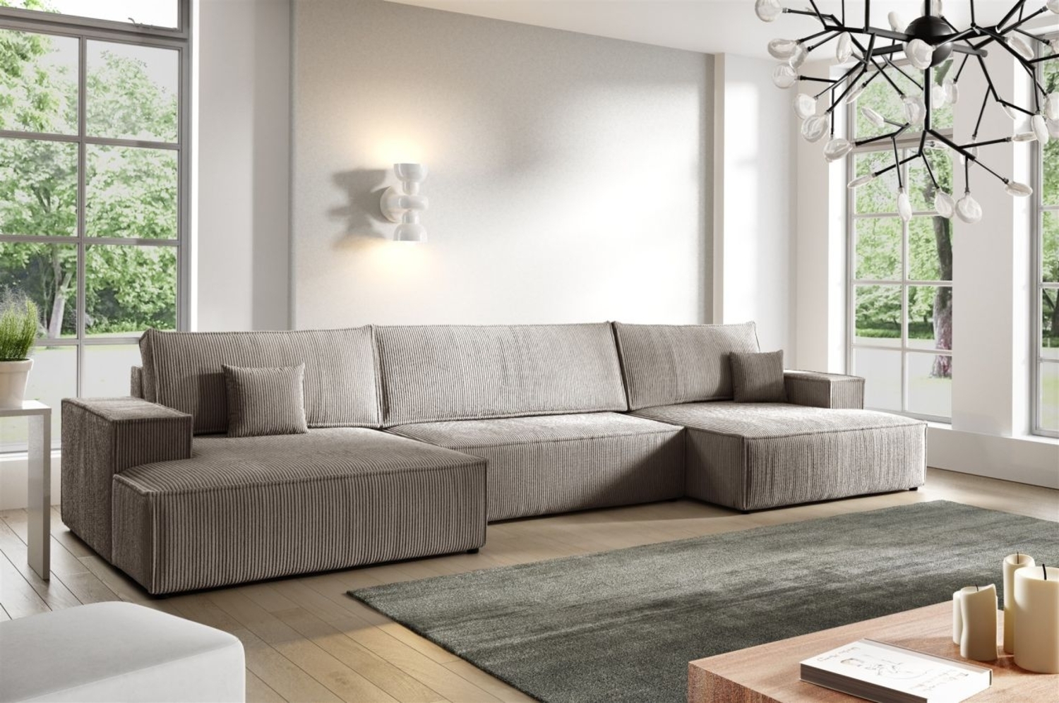 Wohnlandschaft Schlafsofa CORUNIA Stoff Poso Hellbraun Bild 1