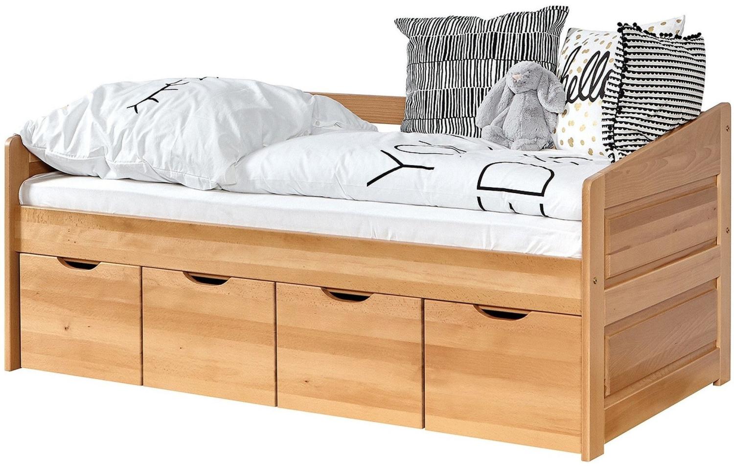 Ticaa Sofabett 'Micki MINI' 80x160 Buche massiv Komplett-Set - mit 4er Schubkästen - inkl. Matratze - natur Bild 1