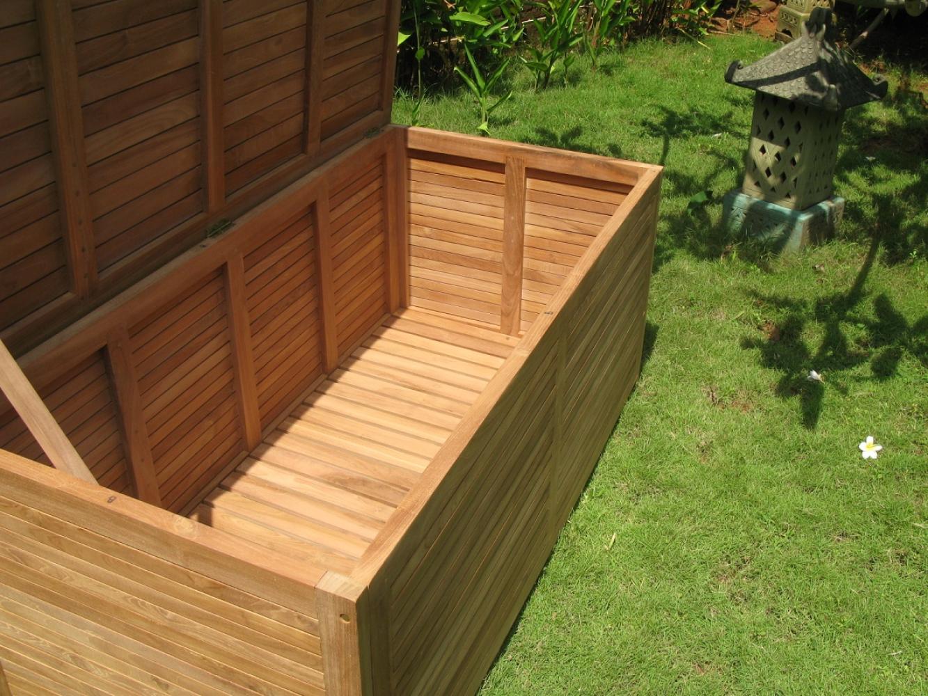 Premium Teak Gartenbox Teakbox Gartenablage Teakholz geschlossene Lattung groß Bild 1