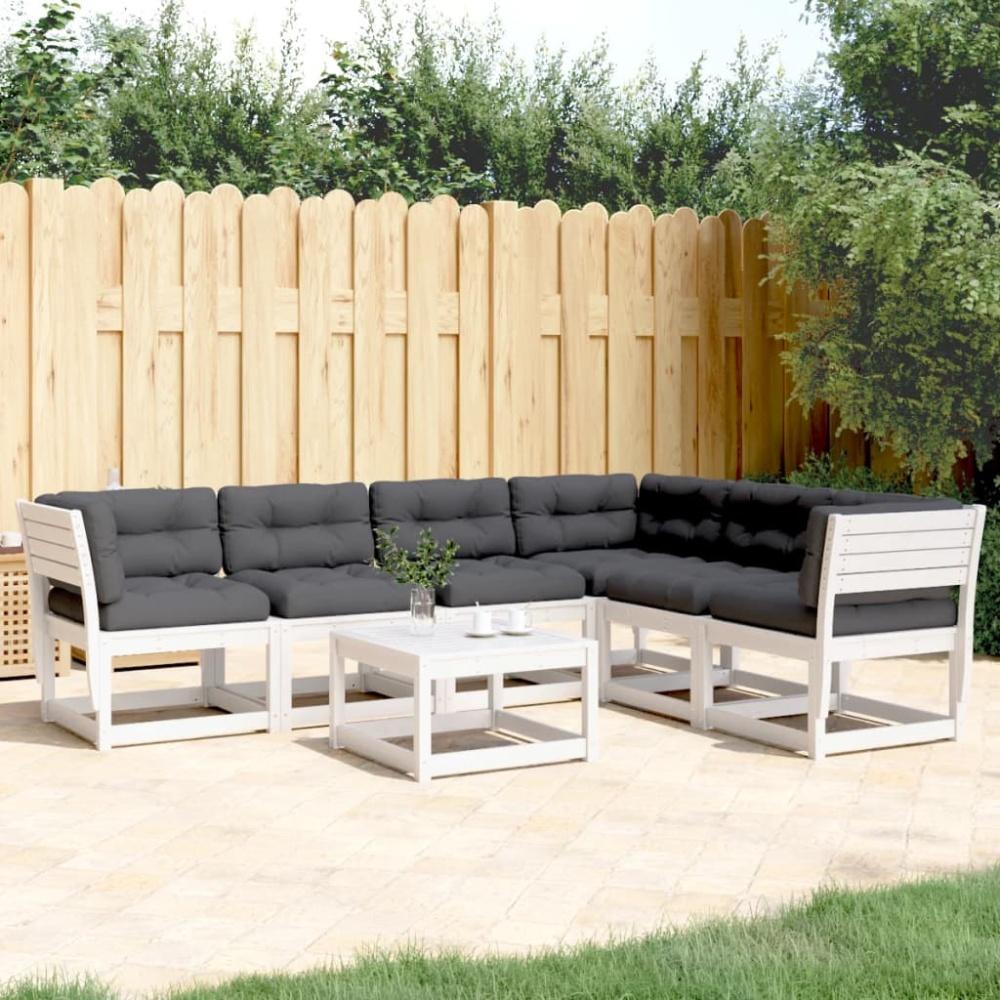 vidaXL 6-tlg. Garten-Sofagarnitur mit Kissen Weiß Massivholz Kiefer 3217021 Bild 1