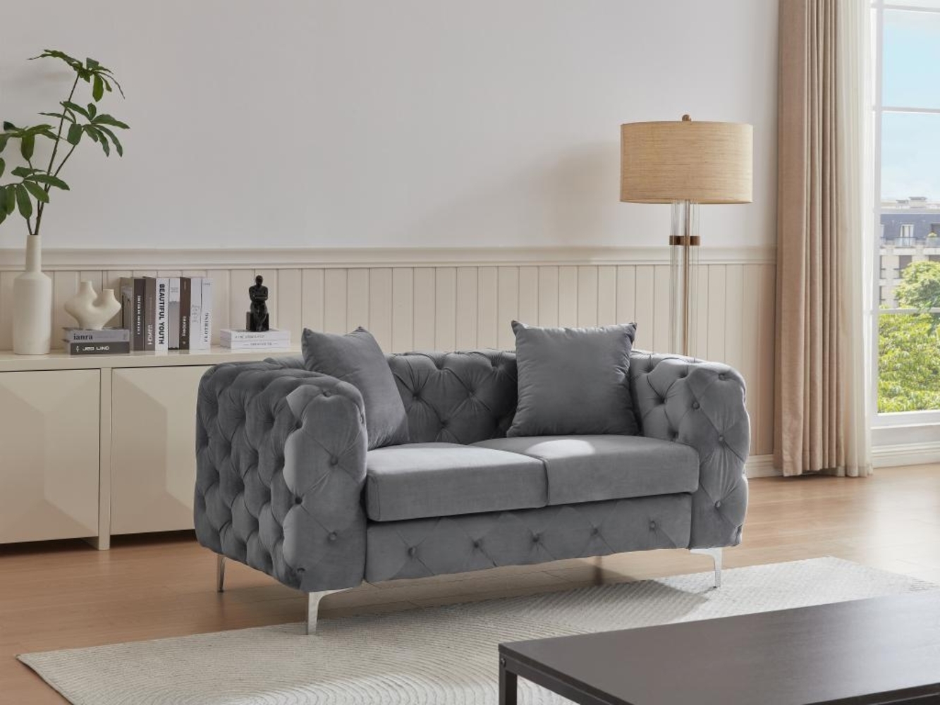 Vente-unique - Chesterfield-Sofa 2-Sitzer - Samt - Anthrazit - EDWINA Bild 1