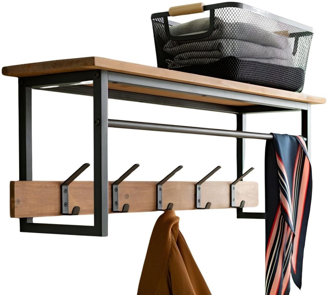 Dekoleidenschaft Wandgarderobe "Industrial" aus Holz & Metall, schwarz, Garderobe mit 5 Doppelhaken, Ablage und Kleiderstange, Garderobenpaneel, Garderobenleiste Bild 1