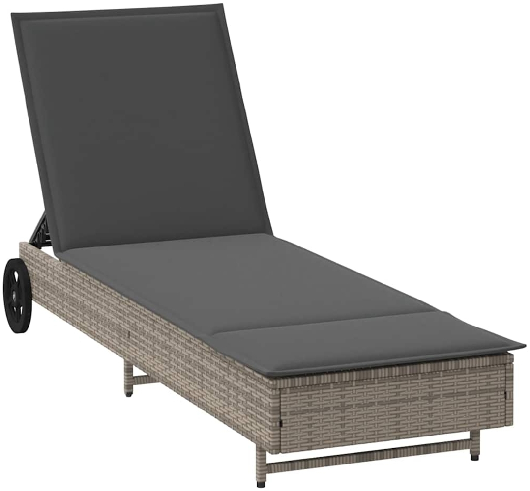 vidaXL Sonnenliege mit Rollen und Auflage Grau Poly Rattan 4104035 Bild 1