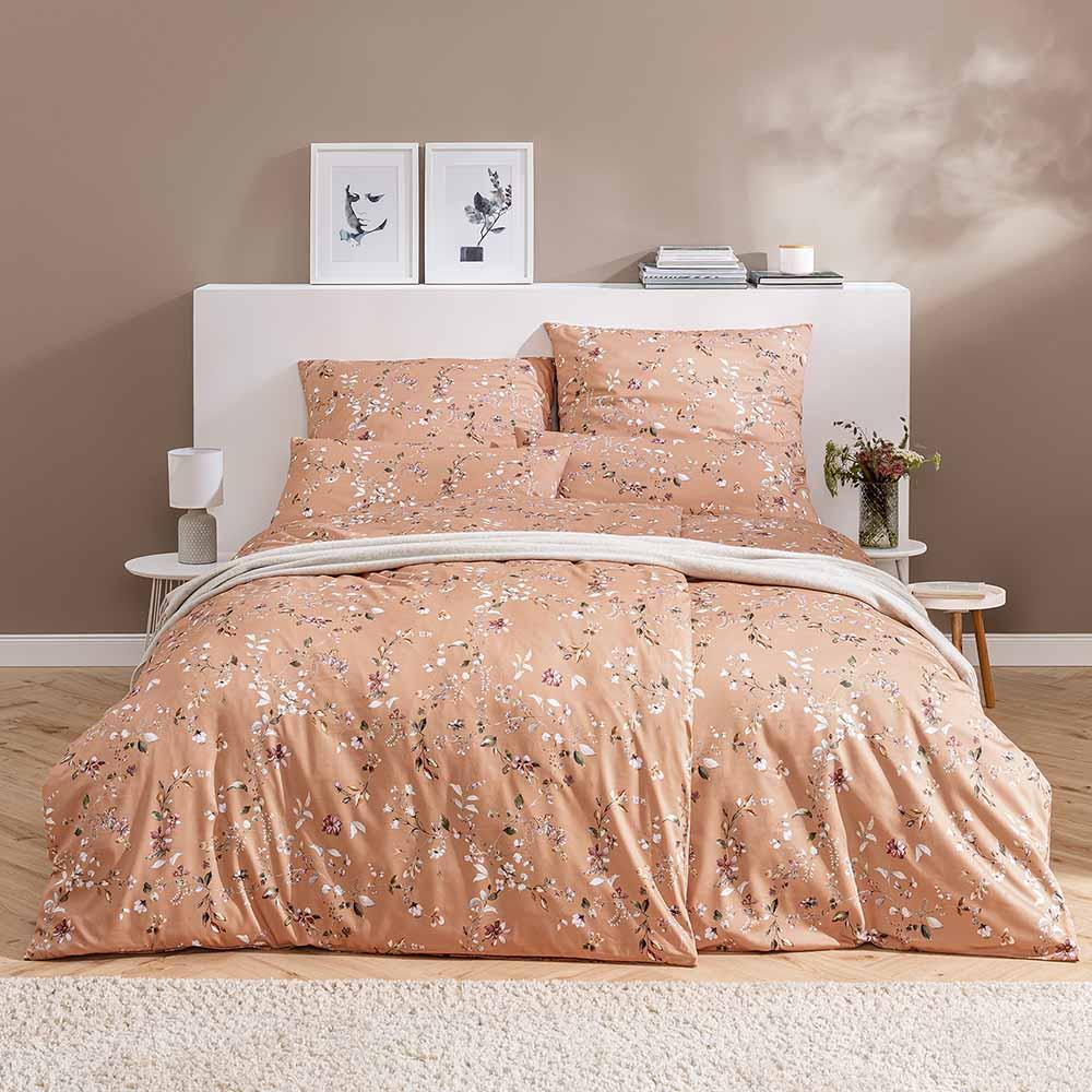 Estella Mako-Satin Bettwäsche 155x220 Phibie Streublümchen mandarine 7911-045 Bild 1