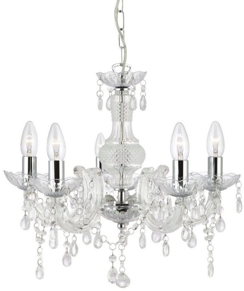 Licht-Erlebnisse Kronleuchter MARIE THERESE, ohne Leuchtmittel, 5-flammig Chrom E14 Glas Klassisch Wohnzimmer Bild 1