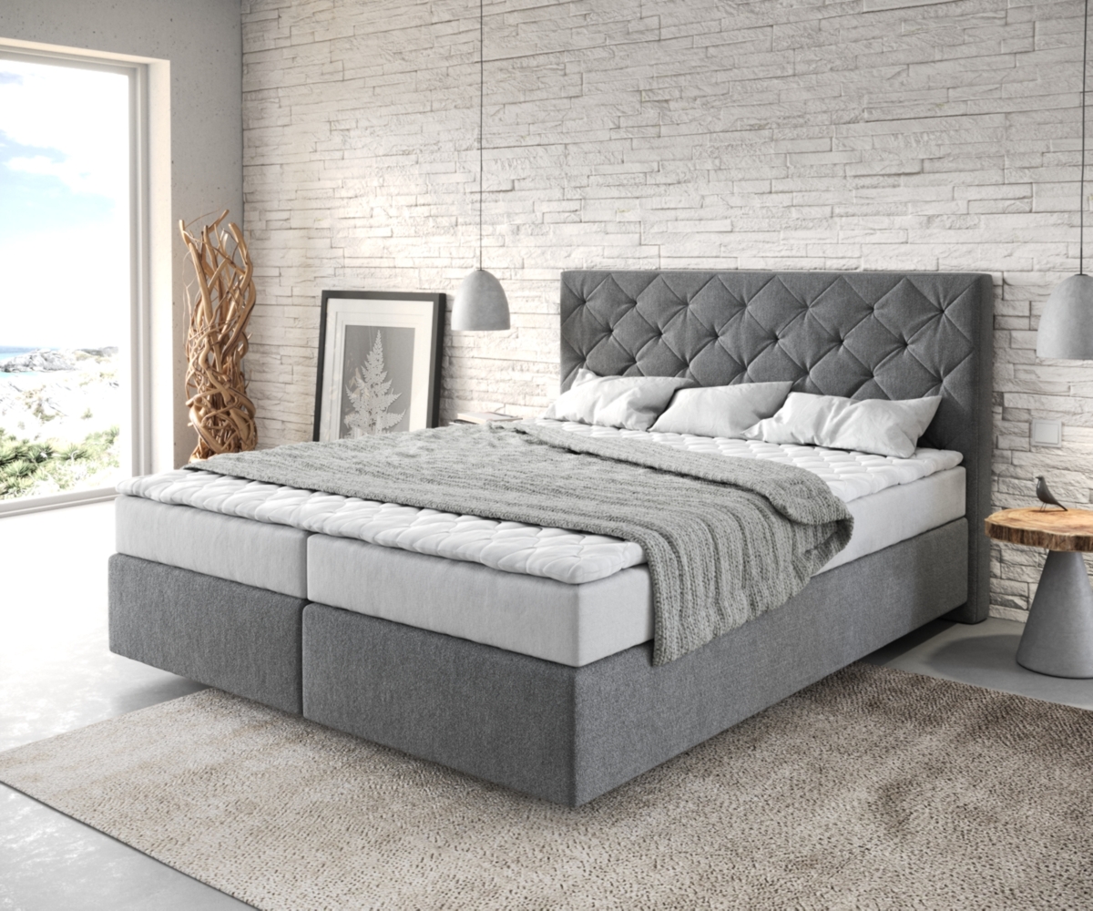 Boxspringbett Dream-Great Mikrofaser Anthrazit 160x200 cm mit Matratze und Topper Bild 1