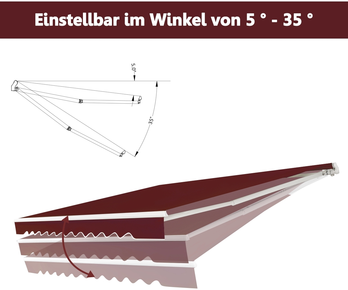 Markise mit kurbel Einziehbare Markise Aluminium Terrassen Sonnenschutz 3 x 2,5 m-Weinrot Bild 1