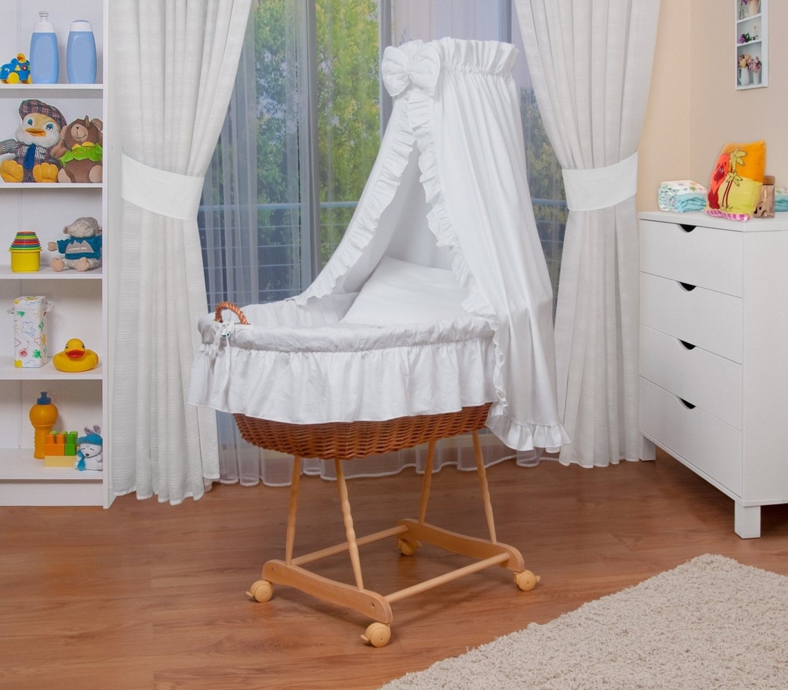 WALDIN Stubenwagen-Set mit Ausstattung, Ausstattung weiß, Gestell natur Bild 1