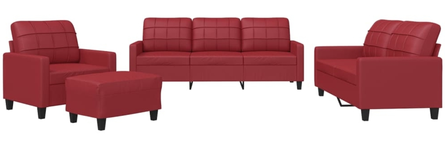 vidaXL 4-tlg. Sofagarnitur mit Kissen Weinrot Kunstleder 3201346 Bild 1