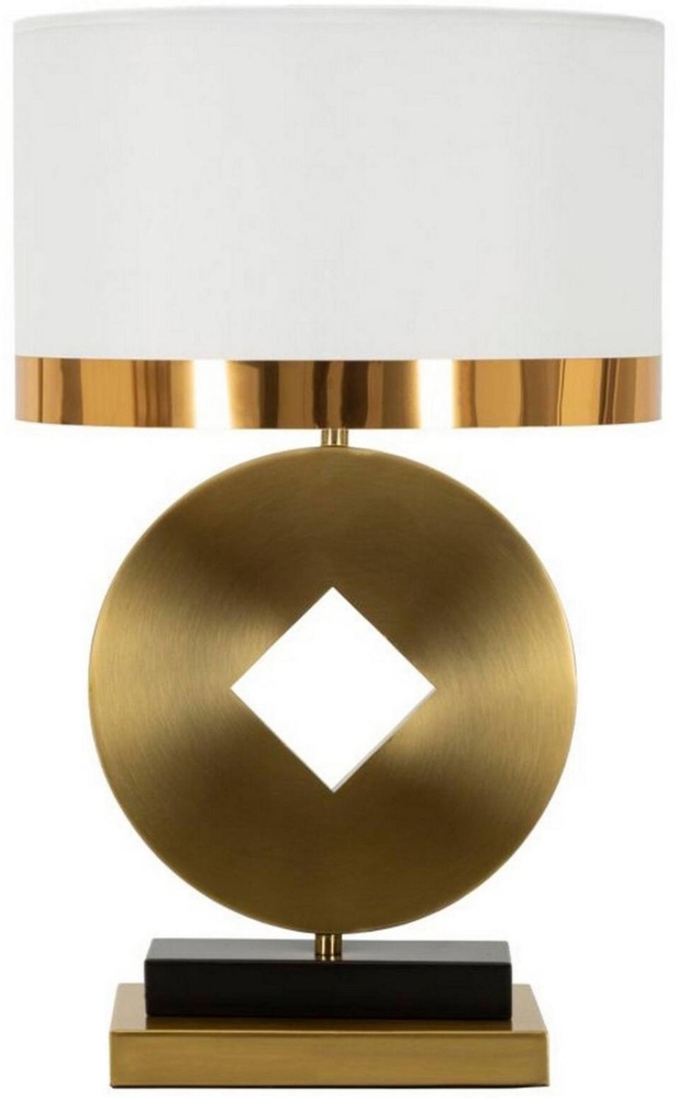 Dmora Tischlampe Papier, Schreibtischleuchte, Büroleuchte, Arbeitslampe, 30x30 h53 cm, Weiß und Gold Bild 1