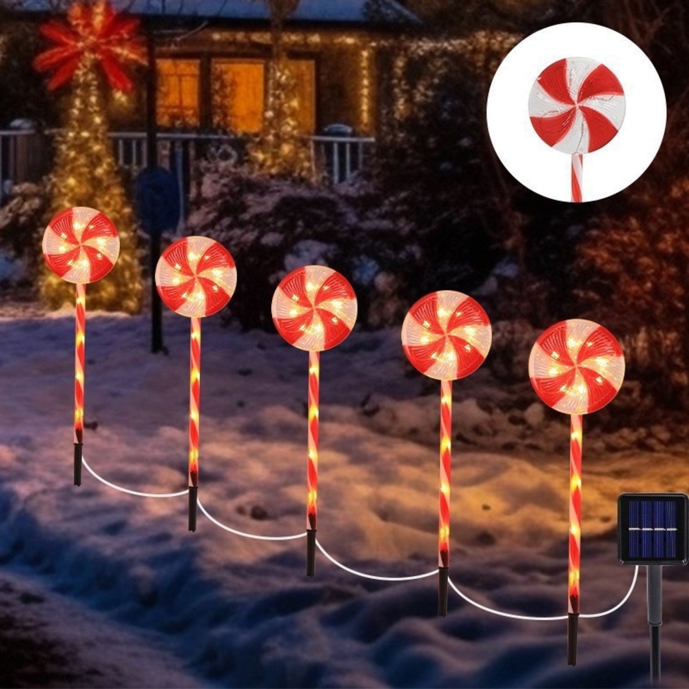 Solarbetriebene Lichterkette in Form eines Zuckerrohrs, Weihnachtsdekoration, 1 bis 5 cm großer Lutscher Bild 1