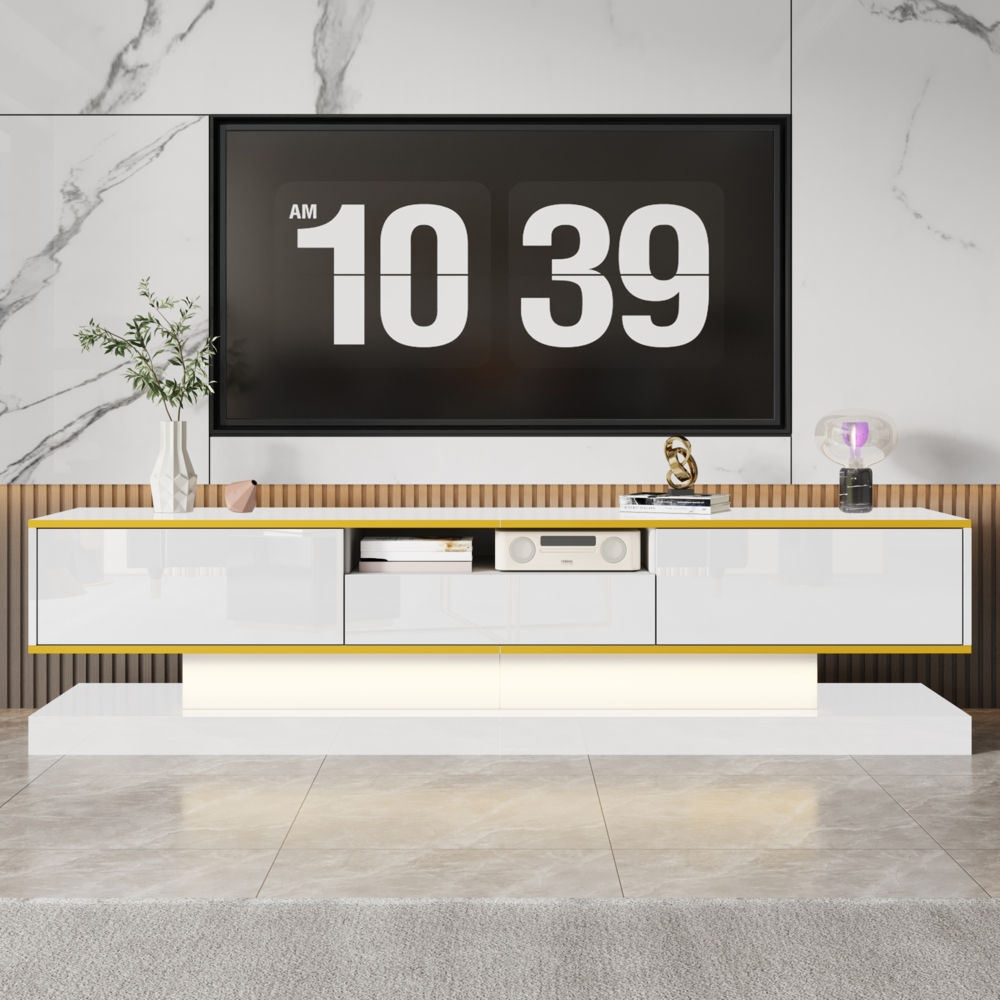 Merax Moderner TV-Schrank 180*38*45cm mit drei Schubladen und einem offenen Fach - Hochglanz mit farbwechselnden LED-Leuchten Bild 1