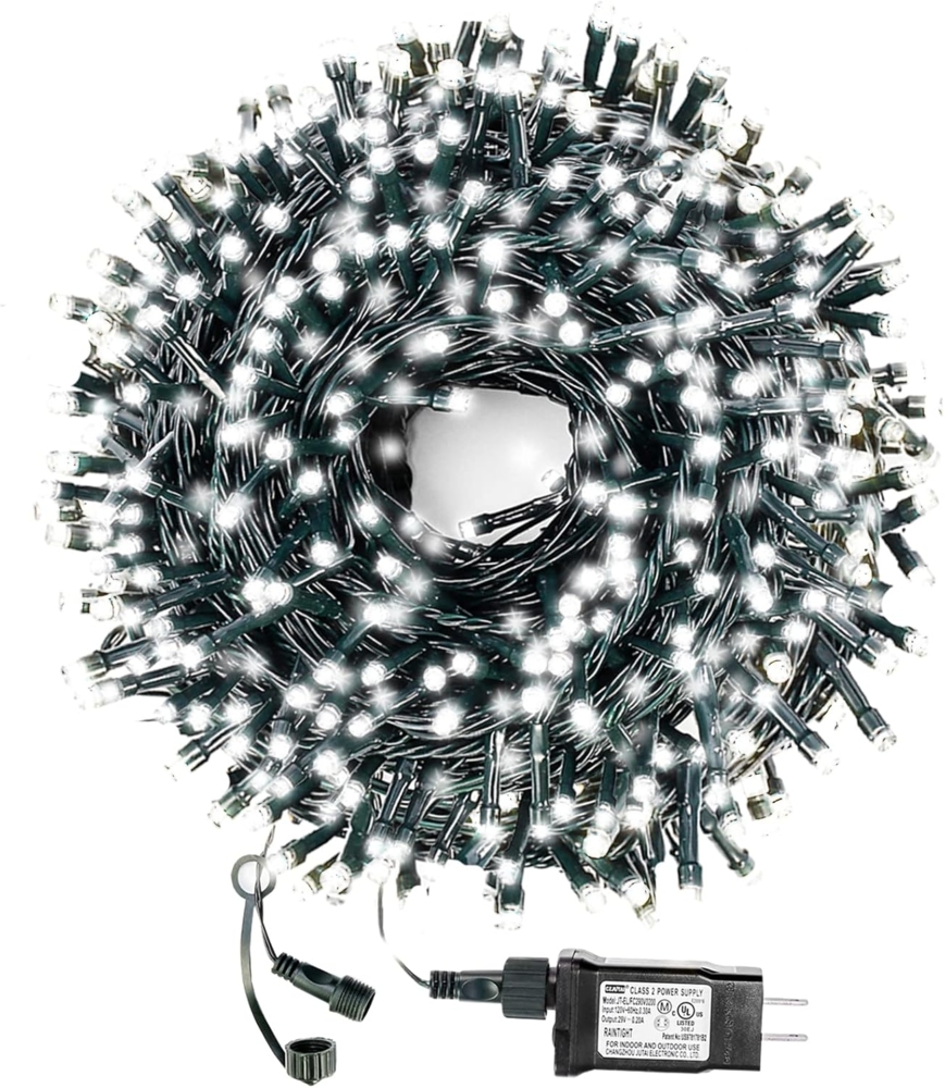 ABC 200 LED-Halloween-Weihnachtslichter für den Außenbereich, weiße Weihnachtsbaumlichter, wasserdichte Blinklichter, grünes Kabel zum Anschluss an Lichterketten, 8 Dekorationsmodi für den Innenbereich Bild 1