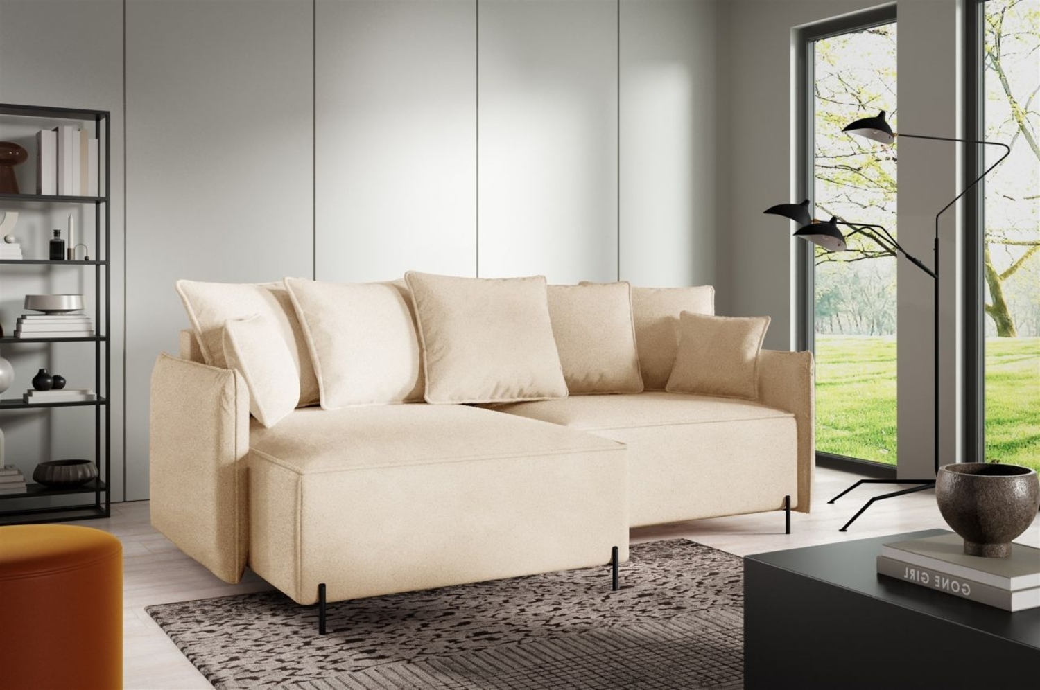 Ecksofa Schlafsofa BETTO Stoff Now or Never Beige Ottomane Links Bild 1