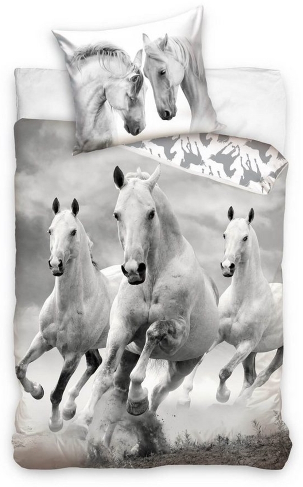 Carbotex Bettwäsche Weiße Wildpferde - Bettwäsche-Set mit Pferde-motiv, 135x200 & 80x80, Baumwolle, 100% Baumwolle Bild 1