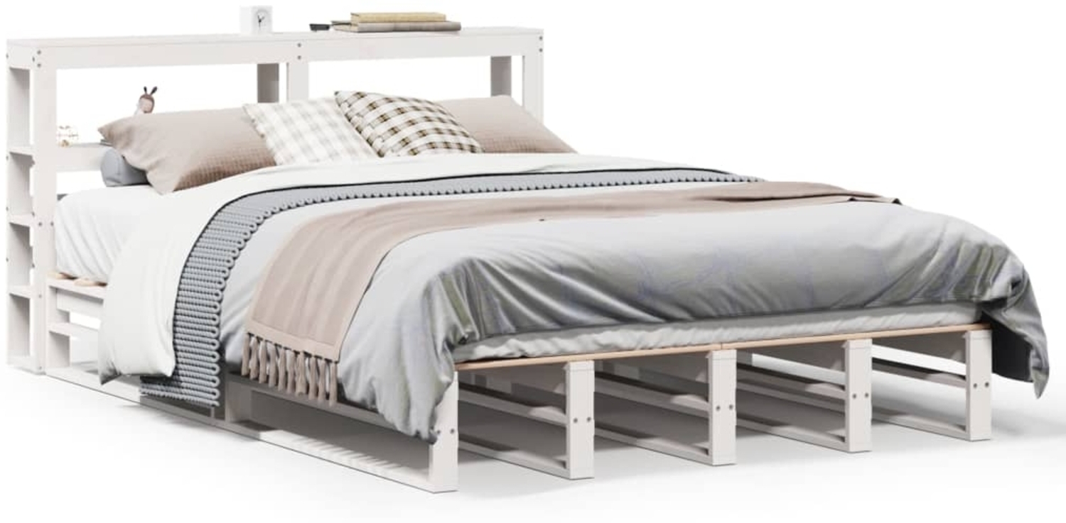 vidaXL Massivholzbett ohne Matratze Weiß 140x190 cm Kiefernholz 3306523 Bild 1