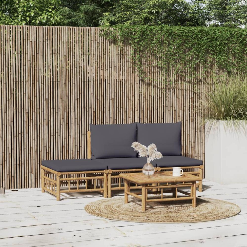 vidaXL 4-tlg. Garten-Lounge-Set mit Dunkelgrauen Kissen Bambus 3155235 Bild 1