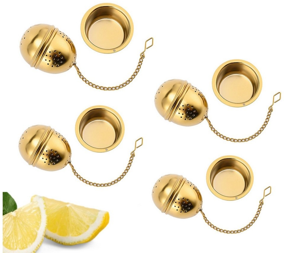 RWEUOQ Teesieb 4 Stück Edelstahl Mesh Tea Ball Sieb mit Kette Style, (4-St, Geeignet für losen Blatt-Tee und Aromen, Aufbrühen von losem Blatt-Tee), Teesieb, Sieb für losen Blatttee mit Kette und Tropfschale Bild 1
