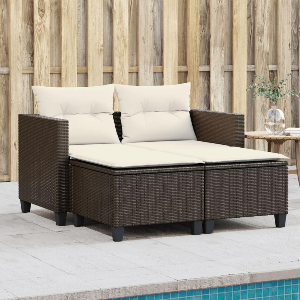 vidaXL Gartensofa 2-Sitzer mit Hockern Braun Poly Rattan 365792 Bild 1