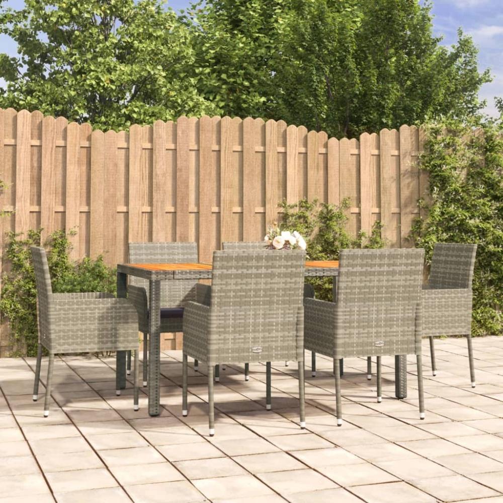 vidaXL 7-tlg. Garten-Essgruppe mit Kissen Grau Poly Rattan Bild 1