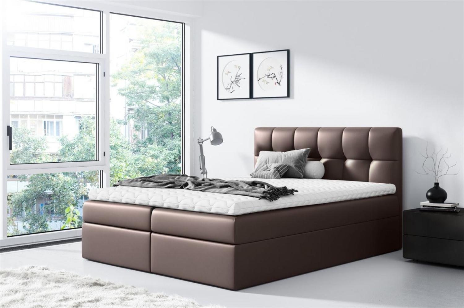Boxspringbett CARMEN 200x200 cm Kunstleder Braun Bild 1