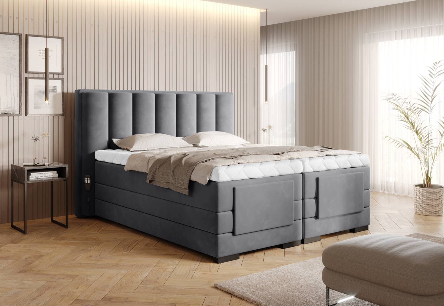 Veros 160x200, Boxspring Bett, Dunkelgrau Bild 1