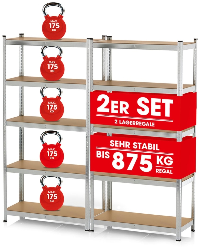 EASYmaxx Schwerlastregal 2er-Set 180x90x40 cm, 2-tlg, Kellerregal, Lagerregal mit 10 verstellbaren Ablagen Bild 1