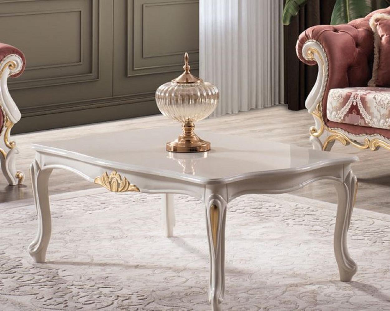 Casa Padrino Luxus Barock Couchtisch Weiß / Gold - Handgefertigter Massivholz Wohnzimmertisch im Barockstil - Edle Wohnzimmer Möbel im Barockstil Bild 1