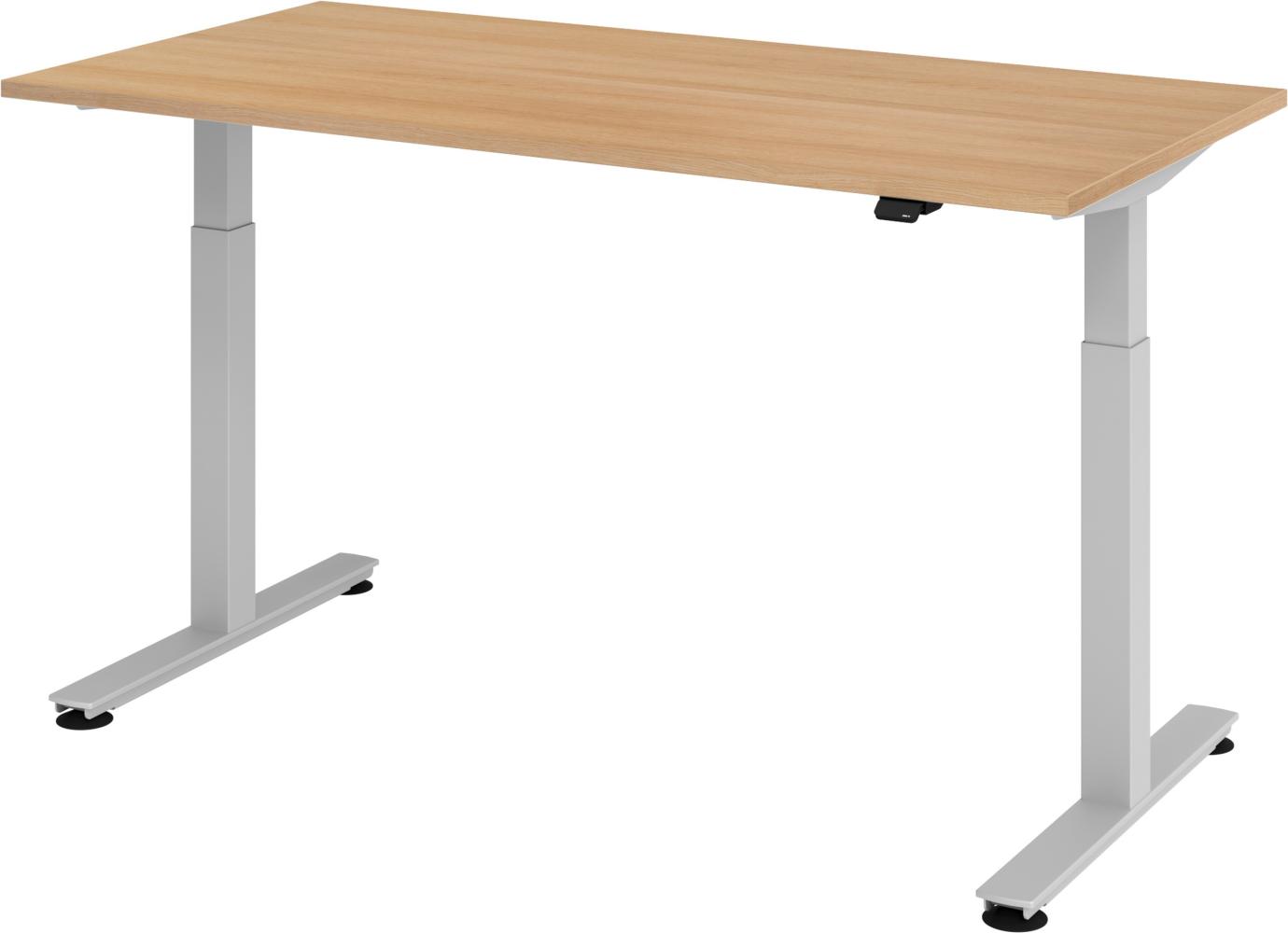 bümö elektrisch höhenverstellbarer Schreibtisch Eiche 160x80 cm - Schreibtisch höhenverstellbar elektrisch, elektrischer Schreibtisch & Gaming Tisch, Stehschreibtisch, Bürotisch, XMST, XMST-16-E Bild 1