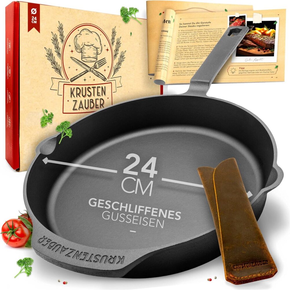 Krustenzauber Bratpfanne Gusseisenpfanne Induktion - Fein Geschliffene Gusseisen Pfanne, (Ideale Grillpfanne Induktion, Eisenpfanne, Cast Iron Pan, Bratpfanne, Gusseiserne Pfanne Skillet Gusspfann) Bild 1