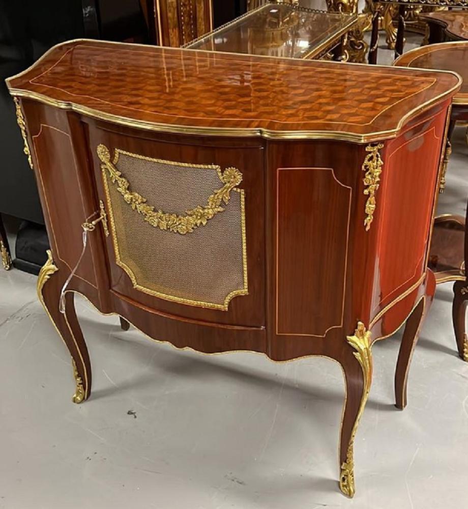 Casa Padrino Barock Sideboard Braun Intarsien / Gold - Handgefertigtes Massivholz Sideboard mit Tür und eleganten Verzierungen - Barock Wohnzimmer Möbel Bild 1