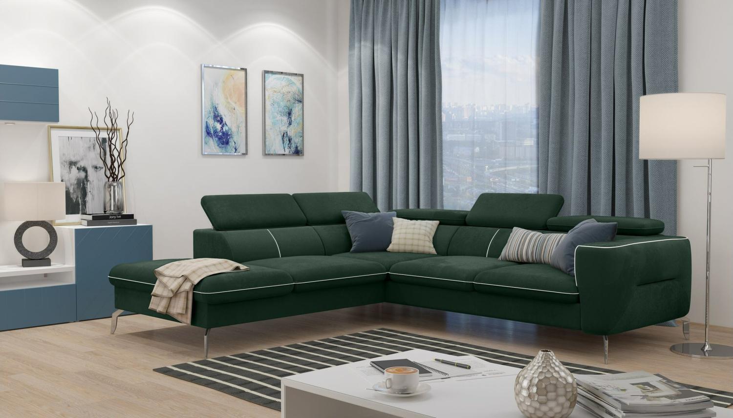 Stylefy Diogo Ecksofa Dunkelgrün Velours Bild 1