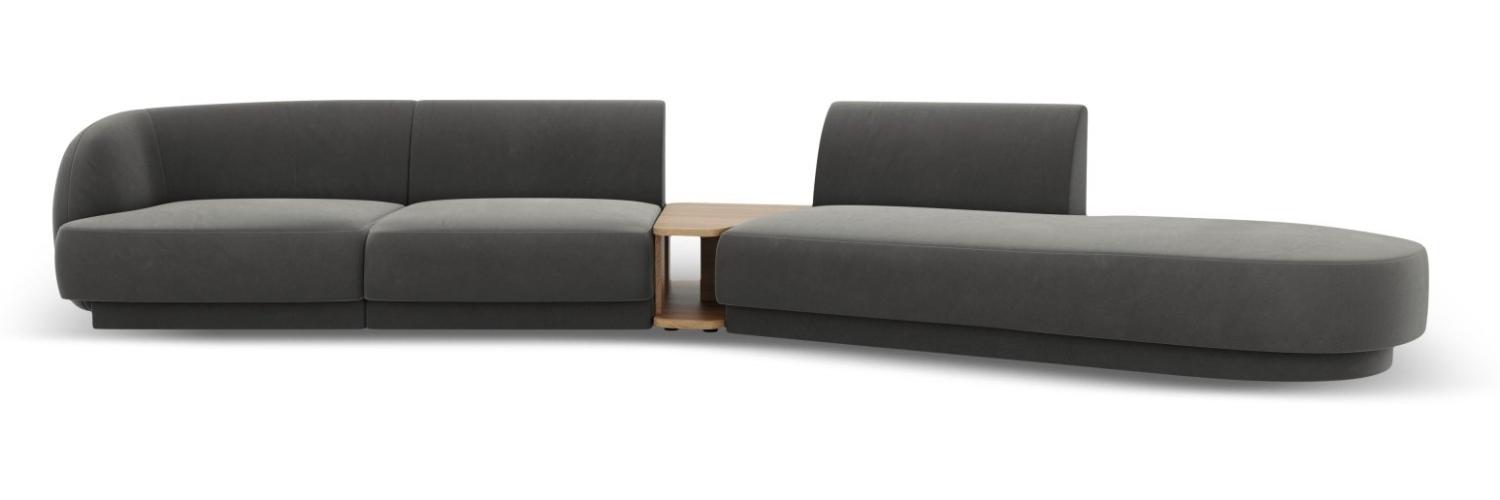 Micadoni Modulares Sofa Miley 4-Sitzer mit 1 Armlehne Rechts Samtstoff Hellgrau Bild 1