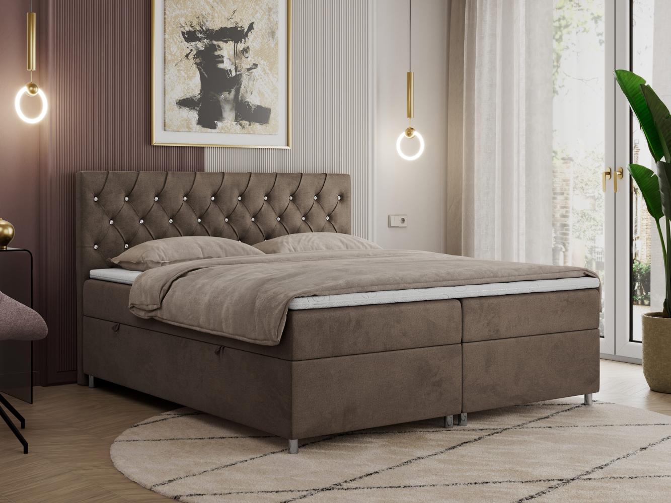 Boxspringbett Doppelbett Polsterbett Kunstlederbett mit Bettkasten - ROMA - 160x200cm - Braun Velours - H4 Bild 1