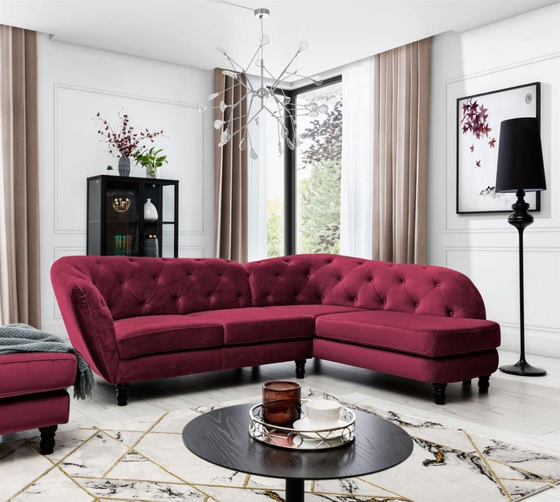 Ecksofa Designersofa CHARLOTTE in Stoff Matt Velvet Bordeaux Ottomane Rechts Bild 1