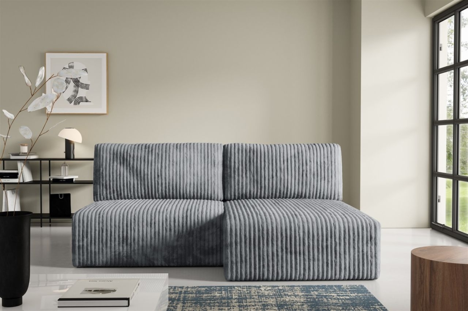 Ecksofa mit Schlaffunktion NATALIA XS in Stoff Tilia Grau Ottomane Rechts Bild 1